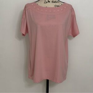 Karen Scott Pink Lace Accent Cotton blend Top Women L